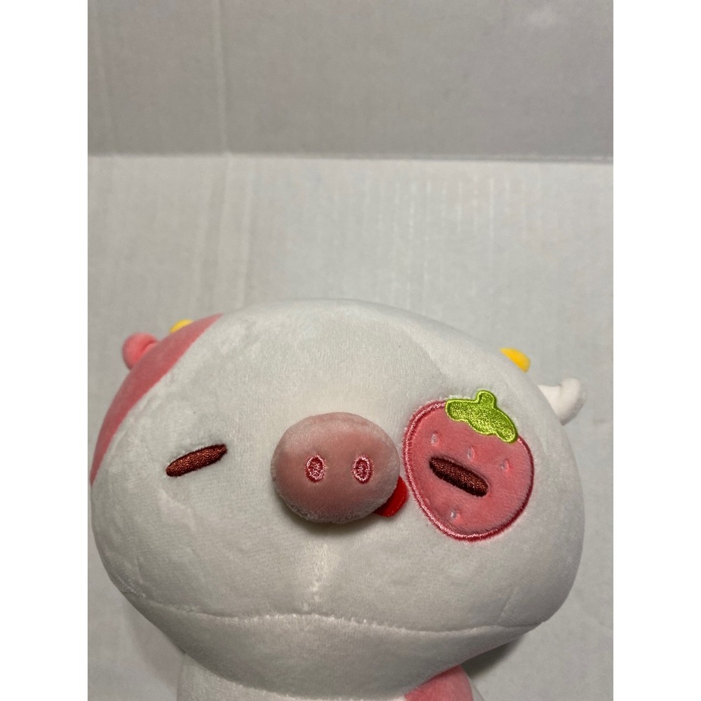 Mewaii Strawberry Cow Plush White Pink Kawaii Stuffed Animal Toy Pillow 8 Inch - Picture 2 of 8